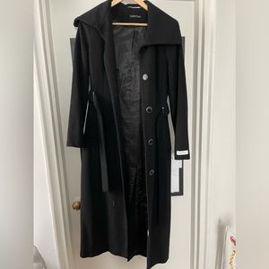 Women’s size 4 Black full-length Calvin Klein wool blend coat